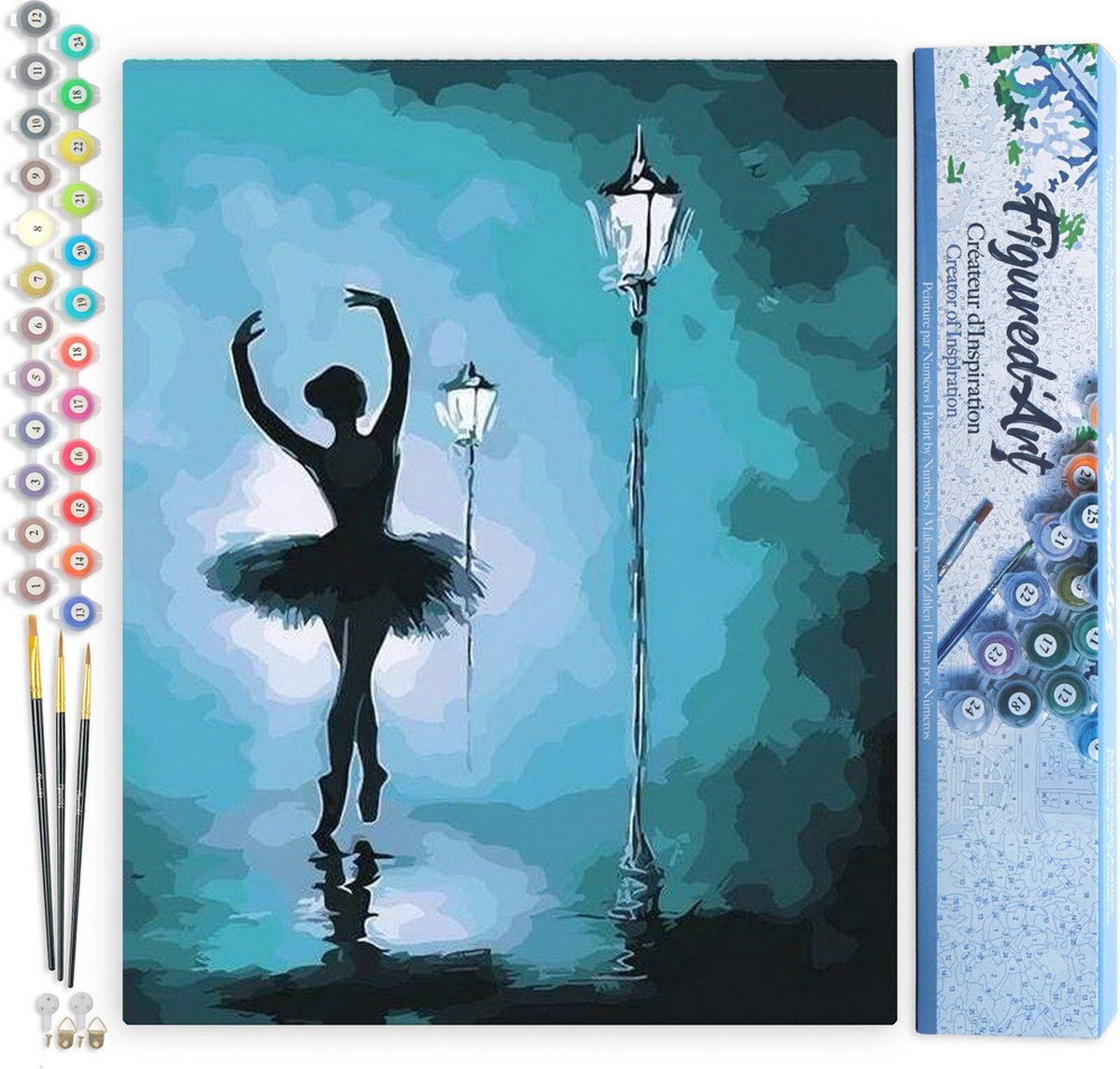 FiguredArt Schilderen op Nummer Volwassenen canvas Ballet onder straatverlichting - Handwerk acrylverf Kit DIY Compleet - 40x50cm zonder frame
